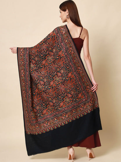 Dhiyona PA Women Black Embroidered Pure Wool Shawl