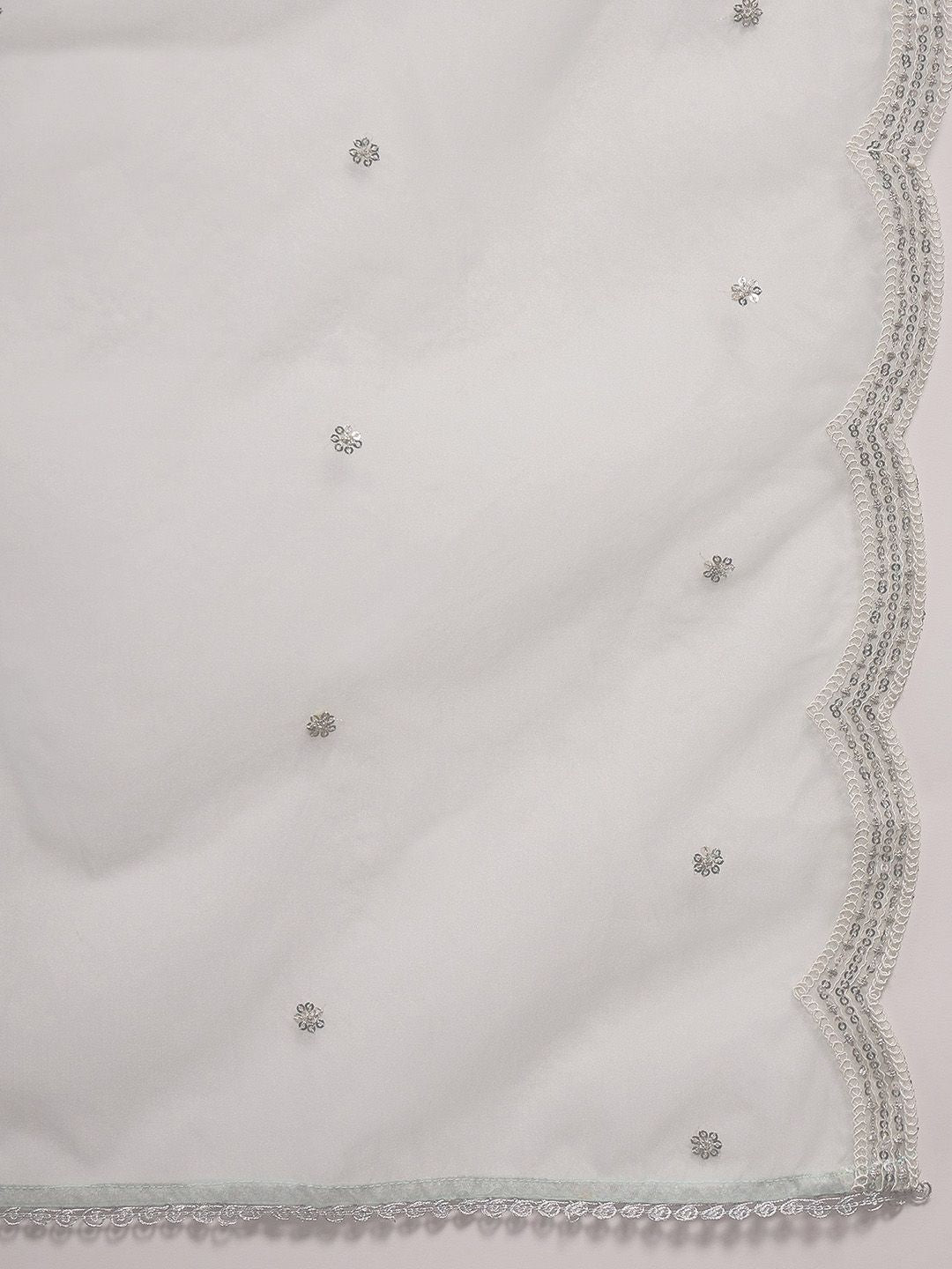 Floral Embroidered Sequinned Straight Kurta With Trousers & Dupatta