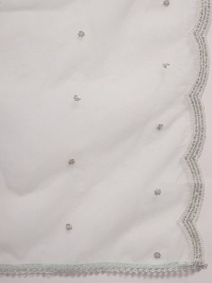 Floral Embroidered Sequinned Straight Kurta With Trousers & Dupatta