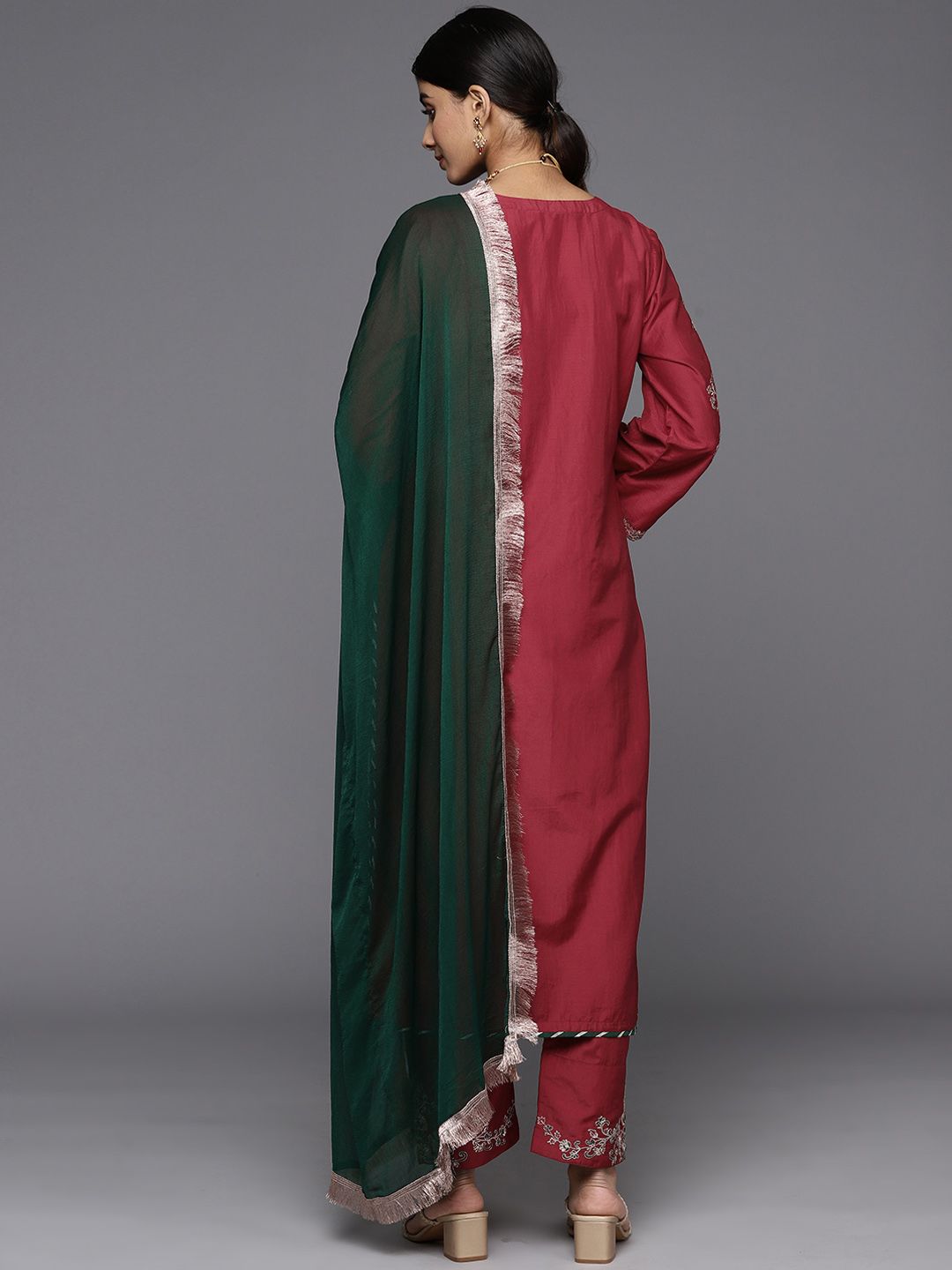 Dhiyona VA Women'sFloral Embroidered Regular Kurta with Trousers & Dupatta