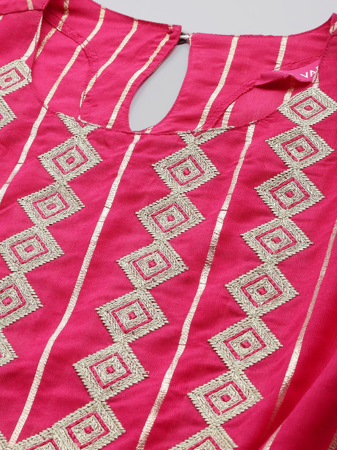 Dhiyona VA Women'sStriped Thread Work Chanderi Silk Kaftan Kurta with Trousers