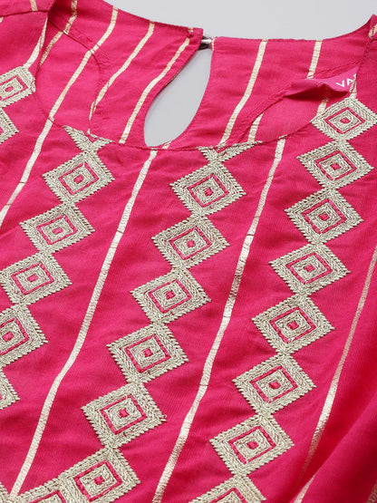 Dhiyona VA Women'sStriped Thread Work Chanderi Silk Kaftan Kurta with Trousers