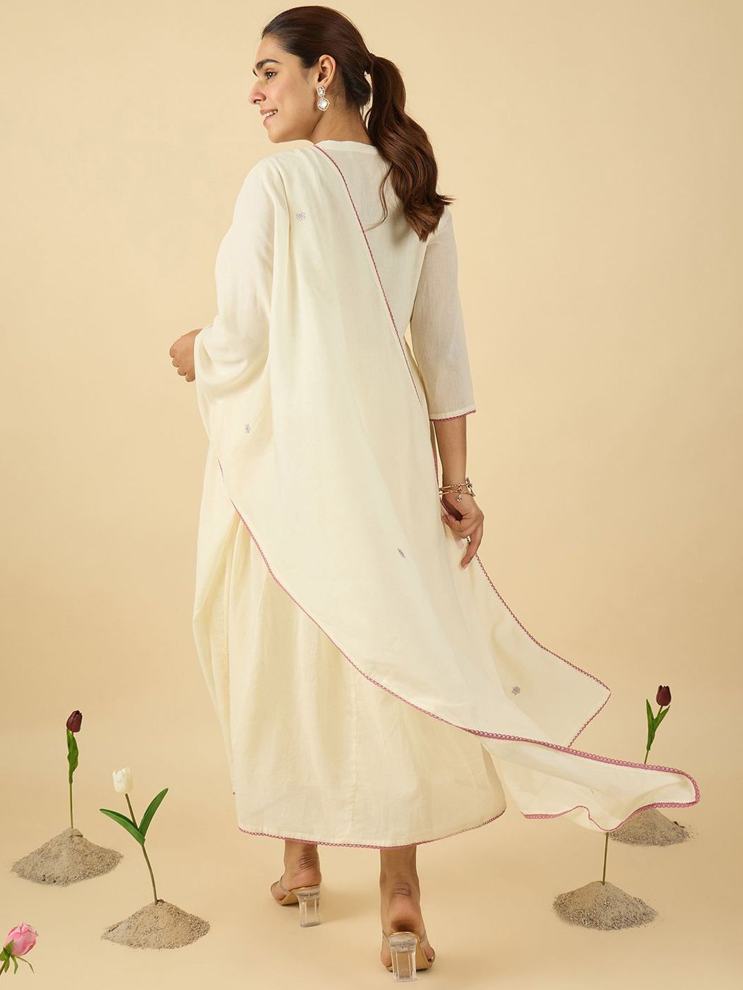 Women Floral Embroidered Cotton Kurta with Trousers & Dupatta