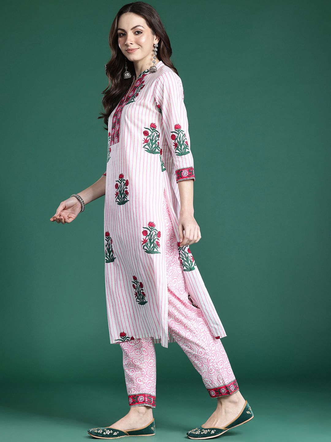 Dhiyona IE Floral Printed Pure Cotton Kurta with Trousers & With Dupatta