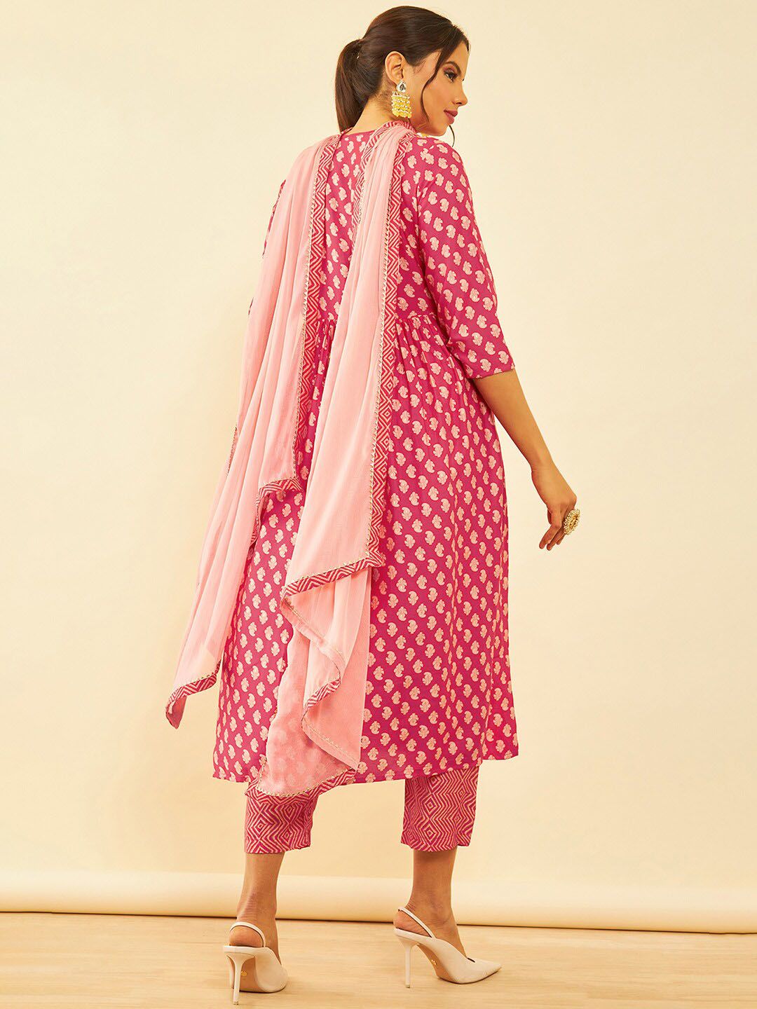 Dhiyona SO Women's Paisley Printed Sequinned V-Neck A-Line Kurta with Trousers & Dupatta