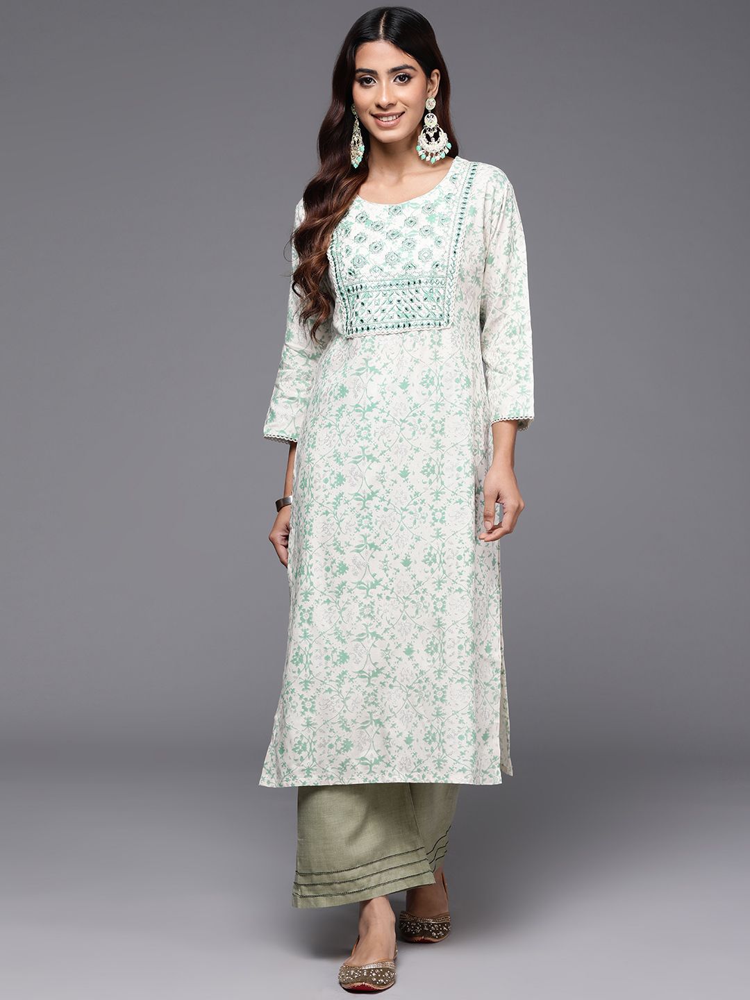 Dhiyona IE Printed Mirror Work Kurta