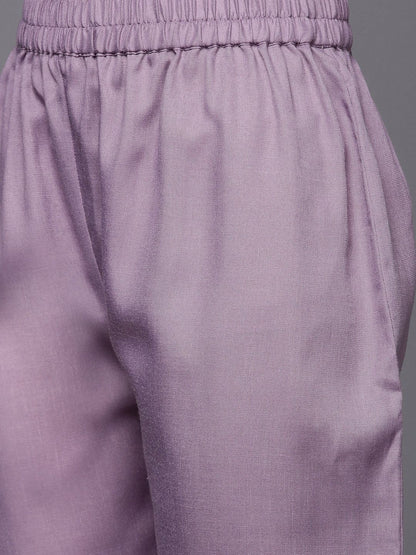 Dhiyona VA Women's Lavender & White Embroidered Kurta with Trousers & Dupatta