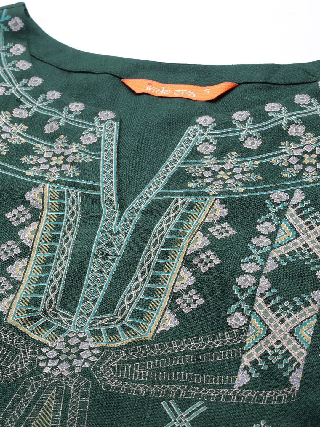 Dhiyona IE Women Green & Grey Ethnic Motifs Foil Print Regular Kurta with Palazzos