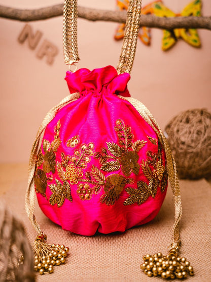Dhiyona NR Pink Embroidered Potli Clutch