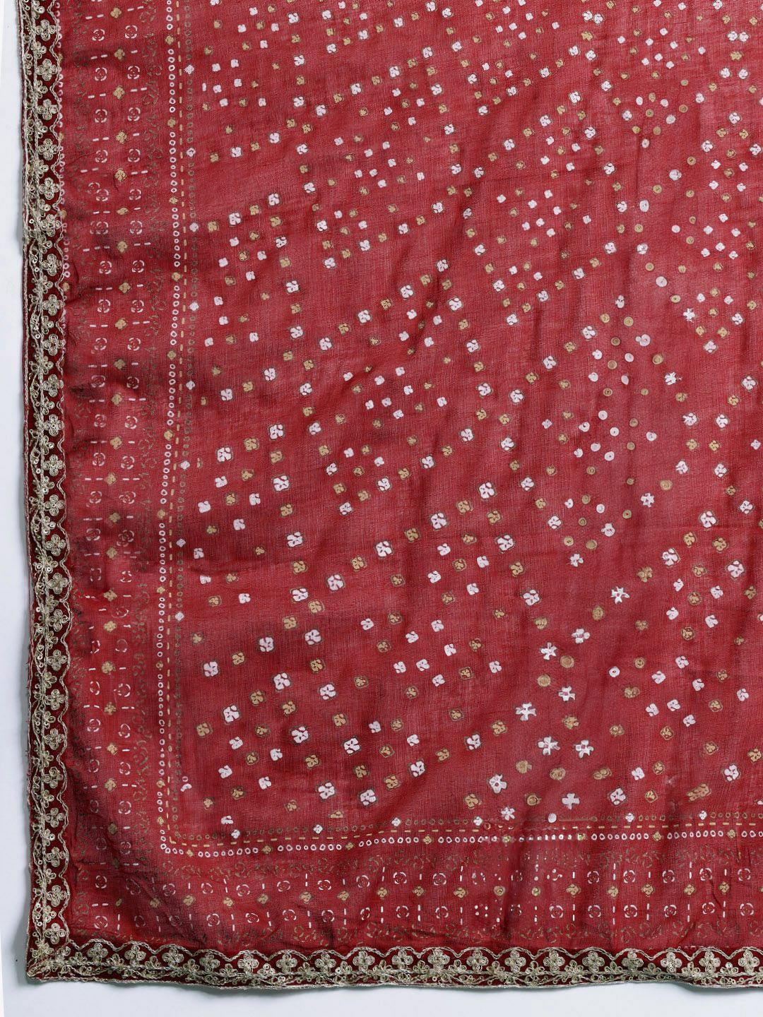 Floral Yoke Design Sequinned Kurta With Trousers & Dupatta