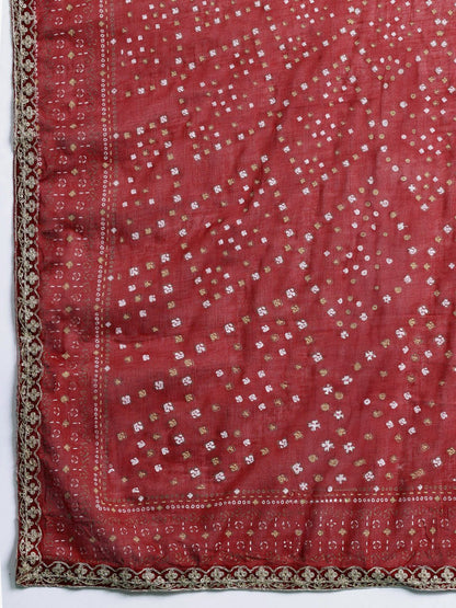 Floral Yoke Design Sequinned Kurta With Trousers & Dupatta