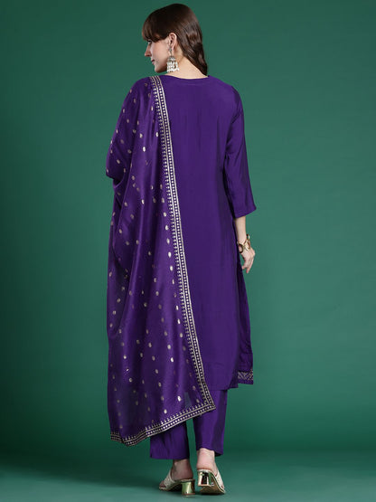 Ethnic Motifs Embroidered Sequinned Kurta with Trousers & Dupatta