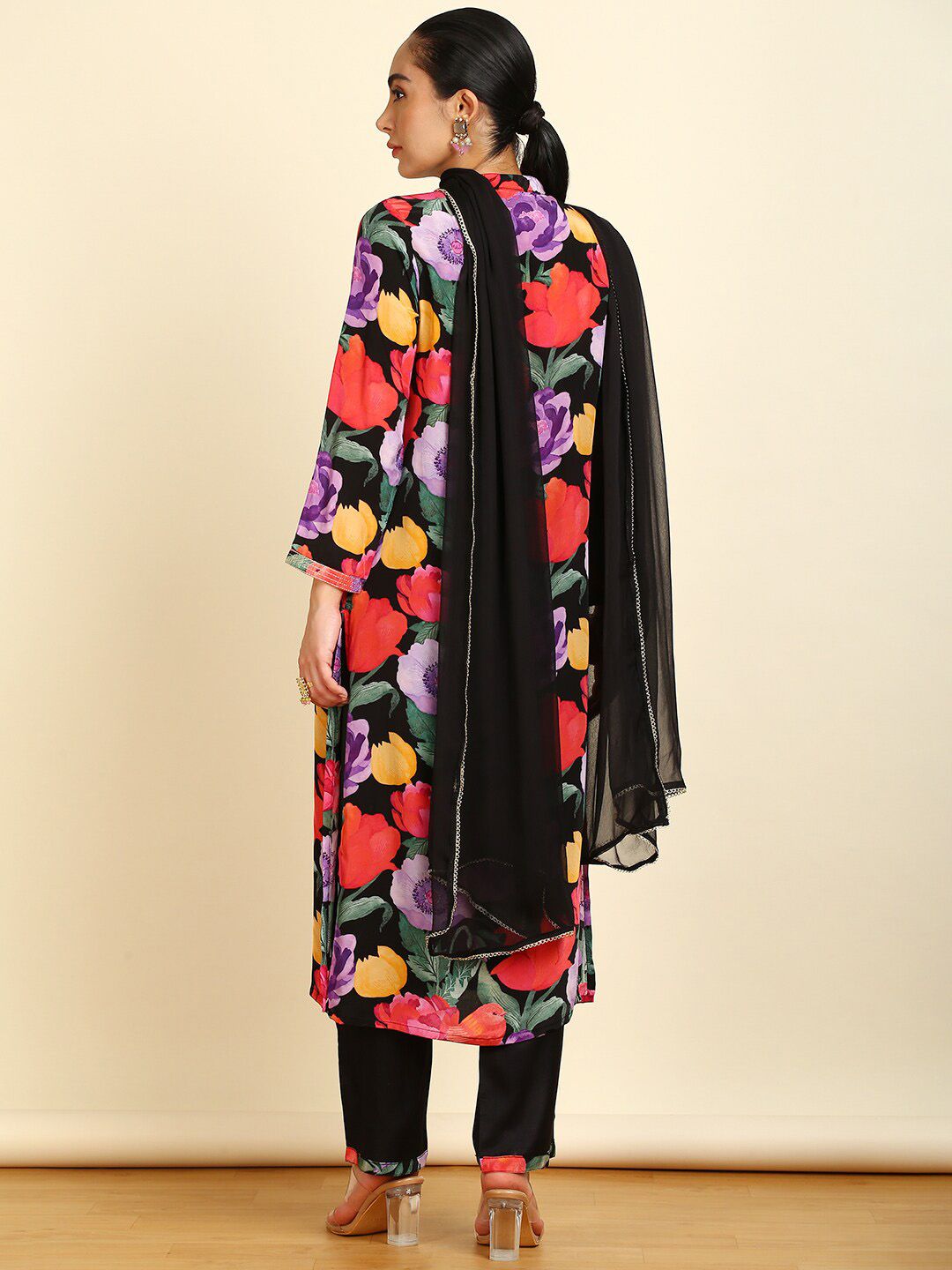 Dhiyona SO Women's Floral Printed Mirror Work Kurta with Trousers & With Dupatta