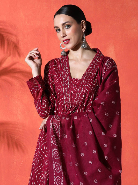Dhiyona SN Women's Floral Embroidered A-Line Pure Cotton Kurta & Trousers Kurta Set