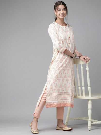 Dhiyona IE Women Off White Ethnic Motifs Printed Kurta