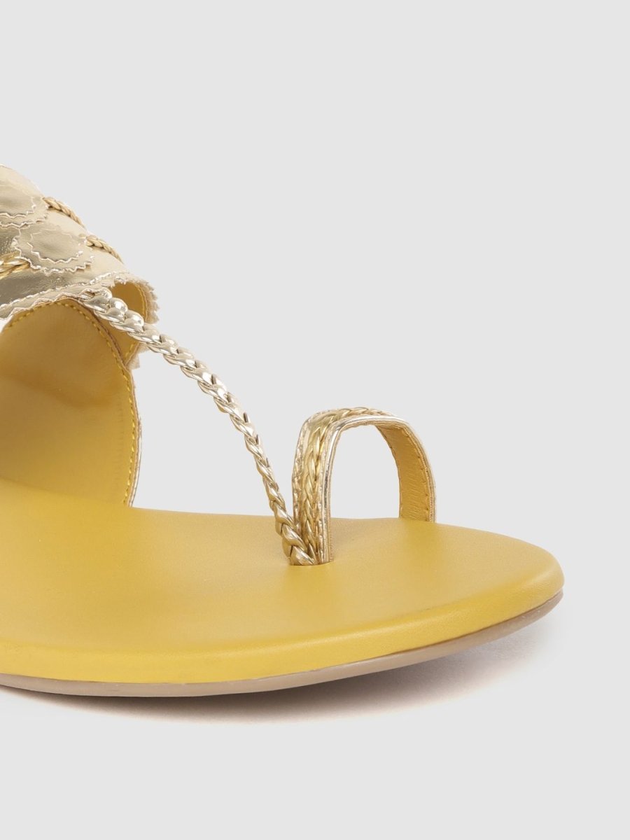 Dhiyona AK Women Gold-Toned Braided One Toe Flats