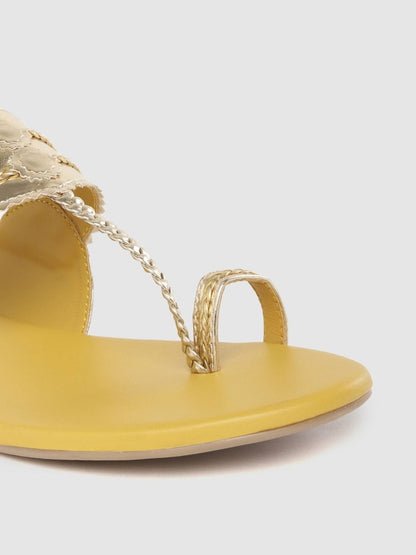 Dhiyona AK Women Gold-Toned Braided One Toe Flats