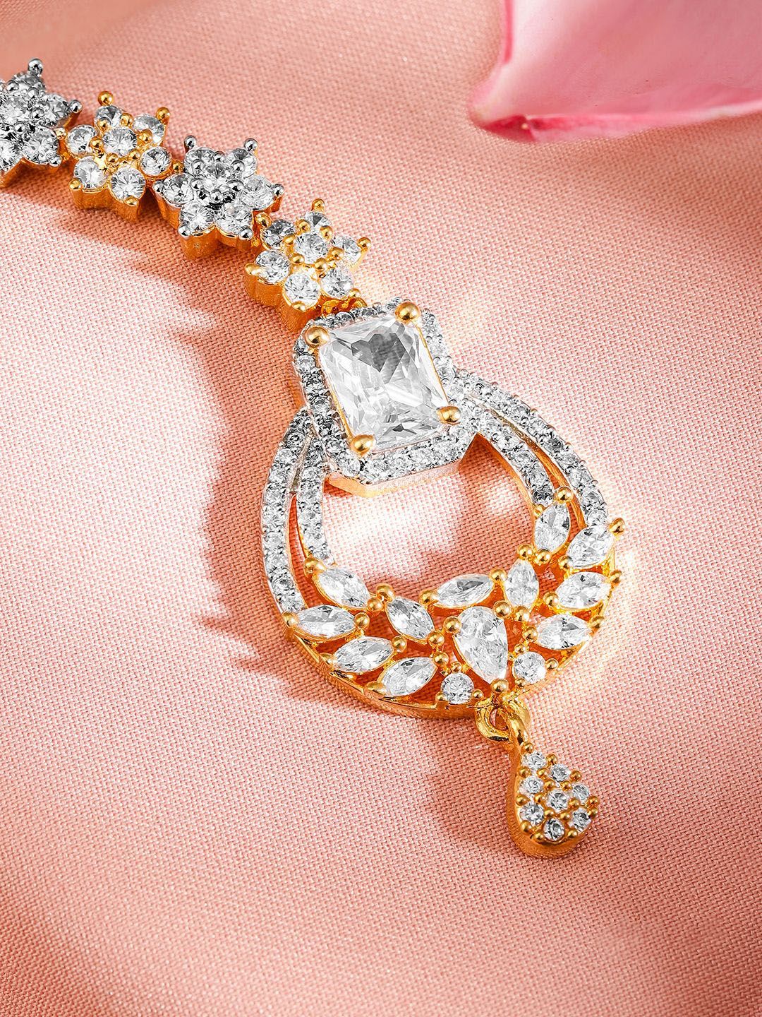 Dhiyona RJ Women's 22K Gold-Plated Cubic Zirconia Studded Maang Tikka Head Jewellery