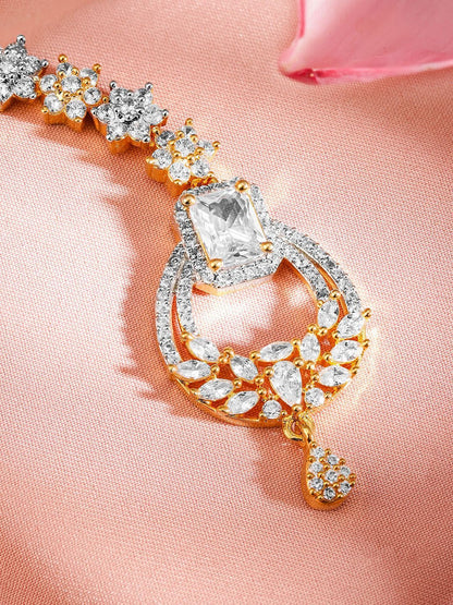 Dhiyona RJ Women's 22K Gold-Plated Cubic Zirconia Studded Maang Tikka Head Jewellery