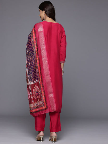 Dhiyona VA Women'sThread & Zari Embroidered Kurta with Trouser & Ethnic Printed Dupatta