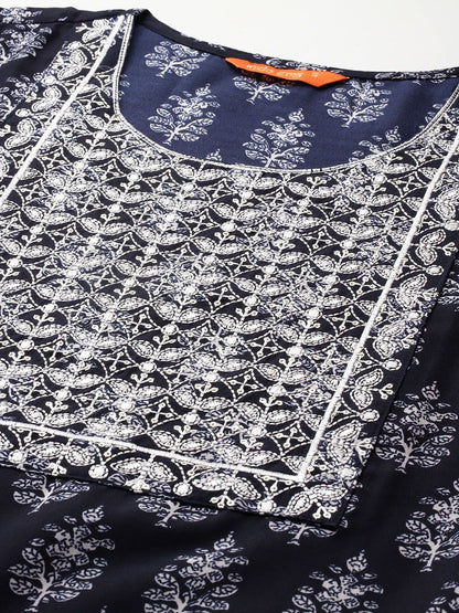 Dhiyona IE Ethnic Motifs Printed Thread Work Kurta with Trousers & With Dupatta