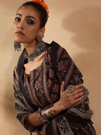 Dhiyona IE Ethnic Motifs Printed Pure Cotton Straight Kurta with Salwar & Dupatta
