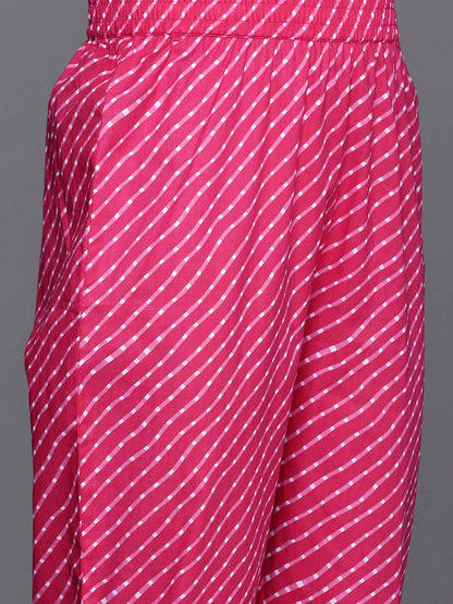 Dhiyona VA Women's Leheriya Printed Pleated Gotta Patti Pure Cotton Kurta with Trousers & With Dupatta