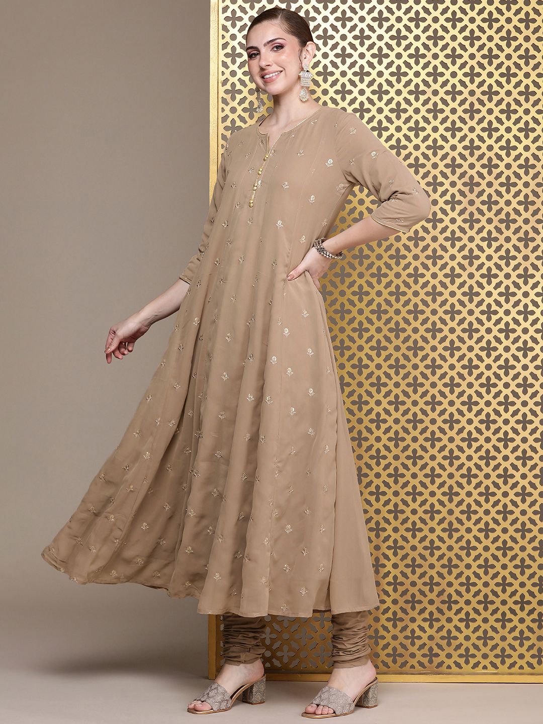 Dhiyona PD Women Jashn Ethnic Motifs Embroidered Sequinned Kurta with Churidar & Dupatta