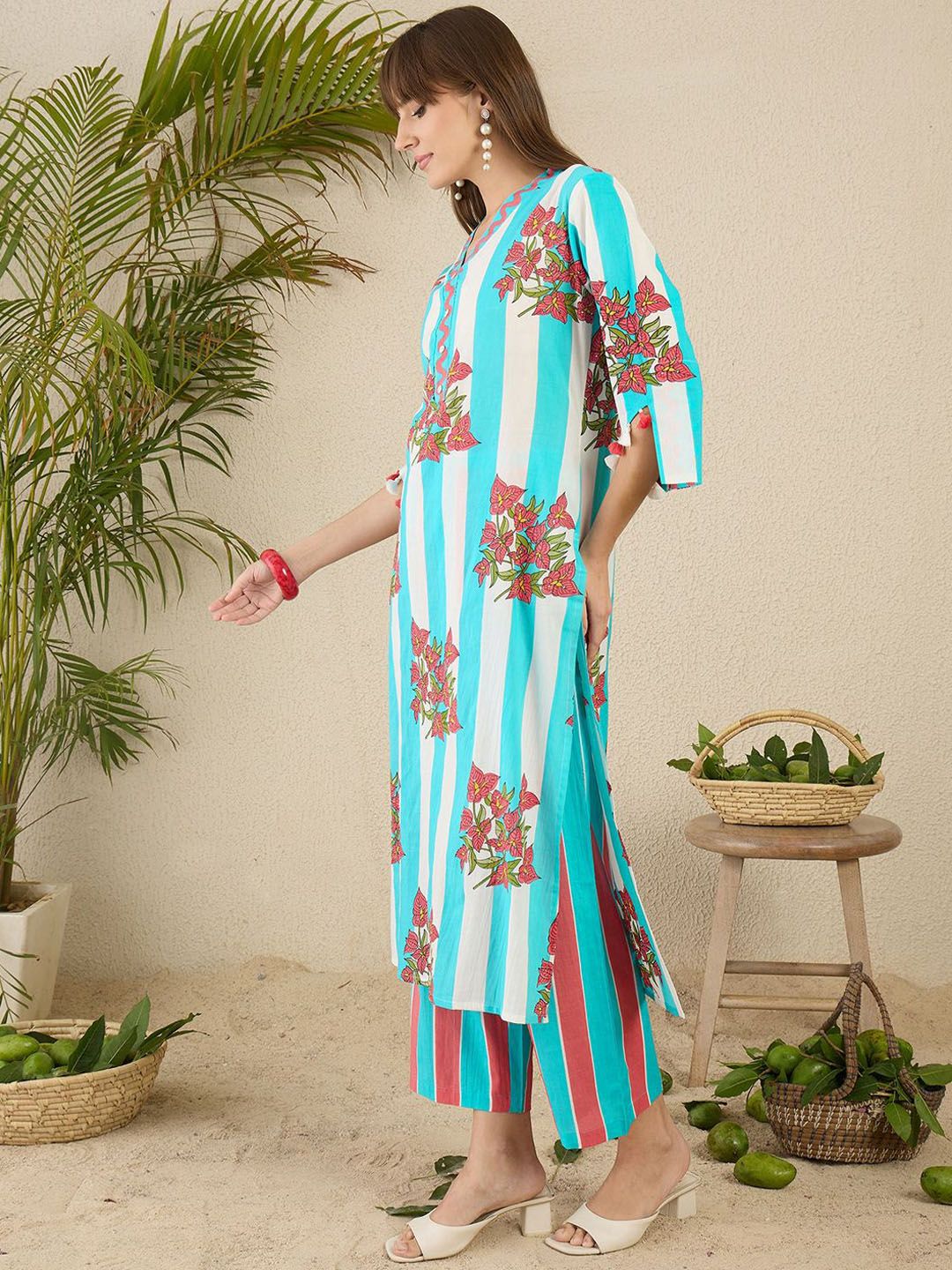 Dhiyona IE Printed Pure Cotton Straight Tunic & Trousers Co-Ord Set