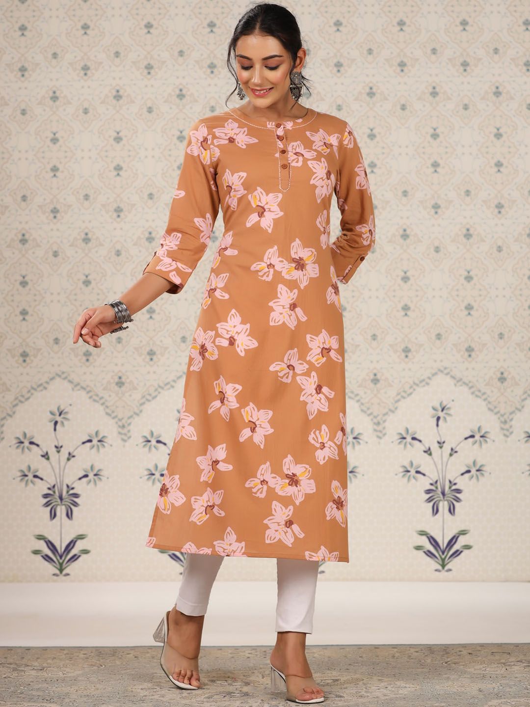Dhiyona OD  Floral Printed Pure Cotton Straight Kurta