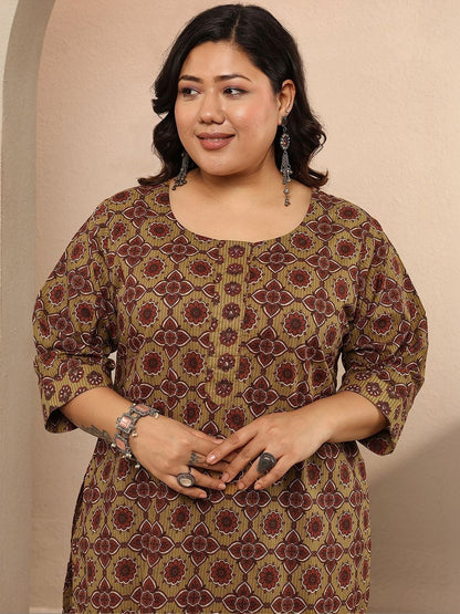 Dhiyona Women's Plus Size Ethnic Motifs Printed Kurta with Trousers & With Dupatta