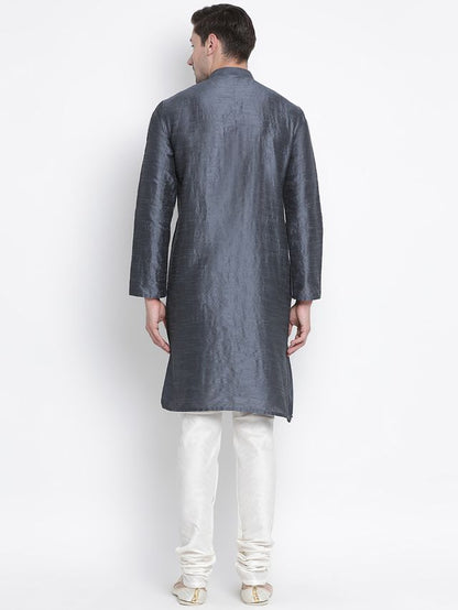 Men's Grey Silk Blend Straight Kurta Pyjama Set