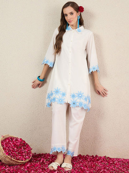 Women Solid Embroidered Cotton Kurta with Palazzos