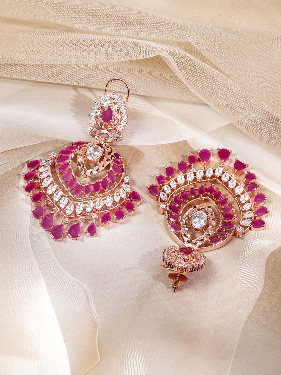 Dhiyona RJ Women's 18K Rose Gold-Plated Ruby Pink & Cubic Zirconia Stone Multi-Layered Drop Chandelier