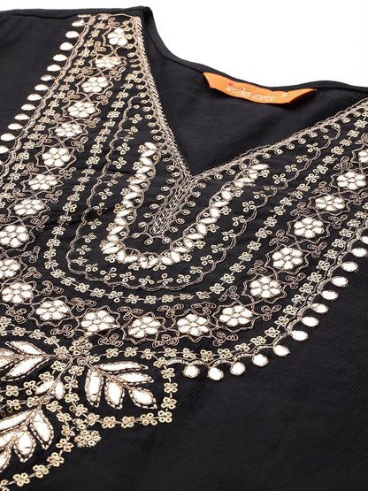 Dhiyona IE Ethnic Motifs Embroidered Liva Kurta with Trousers & With Dupatta