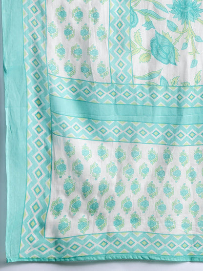 Women Floral Printed Mirror Work Pure Cotton Kurta with Trousers & Dupatta