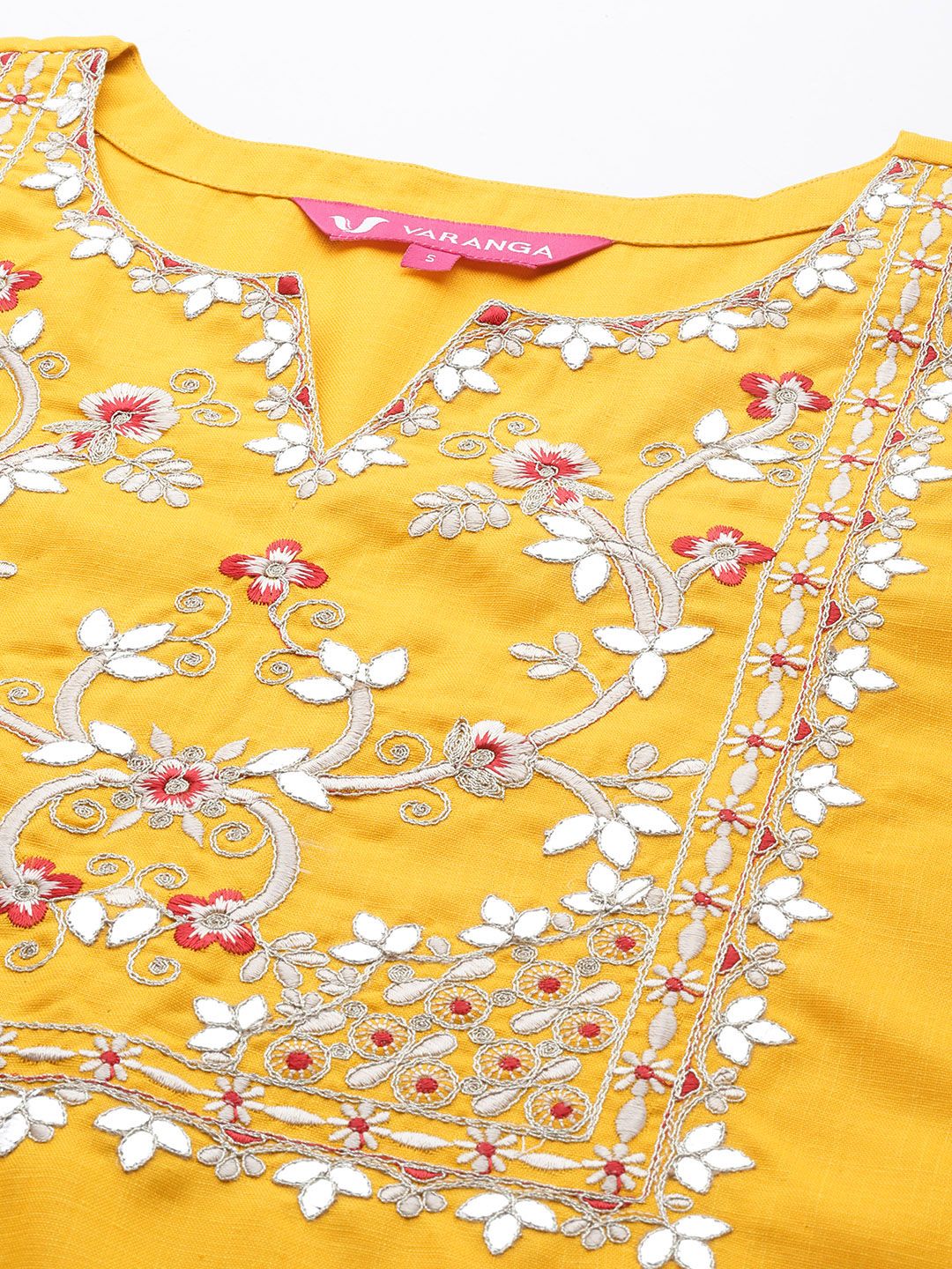 Dhiyona VA Women'sFloral Yoke Design Gotta Patti Kurta with Trousers & With Dupatta