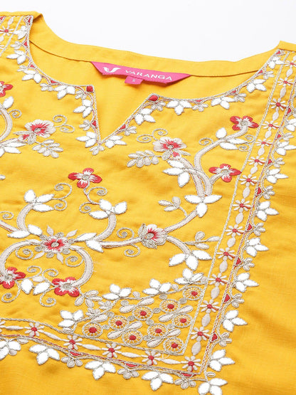 Dhiyona VA Women'sFloral Yoke Design Gotta Patti Kurta with Trousers & With Dupatta