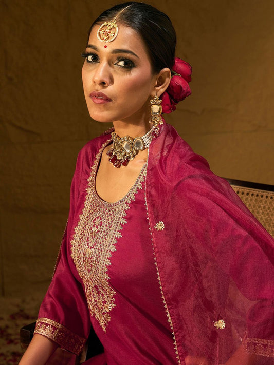 Dhiyona IE Women Ethnic Motifs Embroidered Regular Thread Work Kurta with Trousers & With Dupatta