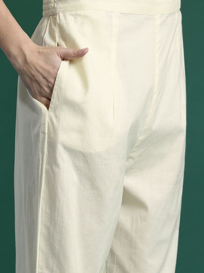 Dhiyona IE Floral Embroidered Panelled Thread Work Pure Cotton Kurta With Trousers & Dupatta