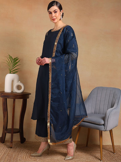 Dhiyona PD Women Women Embroidered Straight Kurta & Trousers With Dupatta