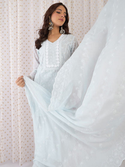 Women Ethnic Motifs Cotton Kurta with Trousers & Dupatta