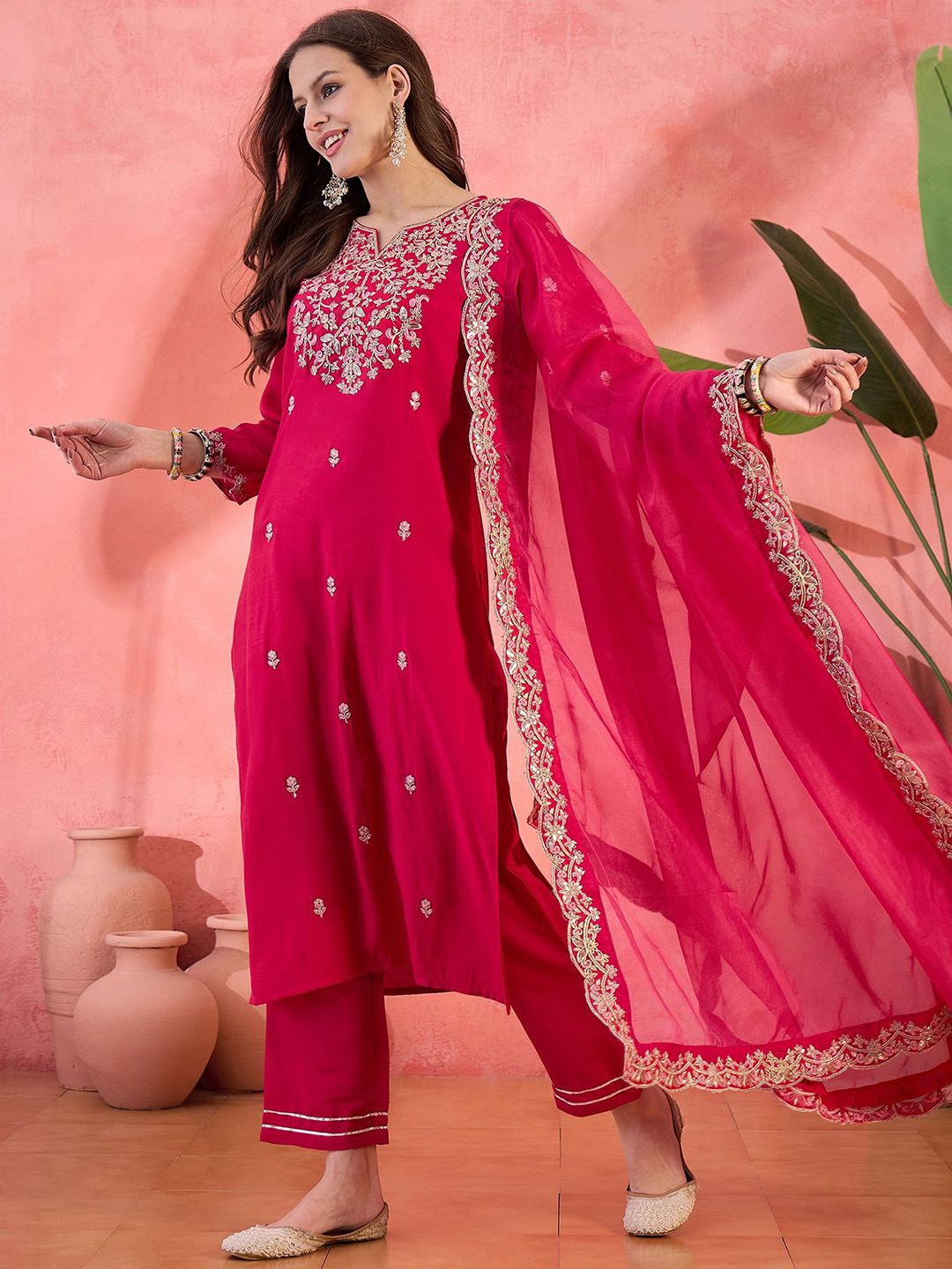 Dhiyona SN Women's Solid Embroidered Kurta with Pyjama & Dupatta
