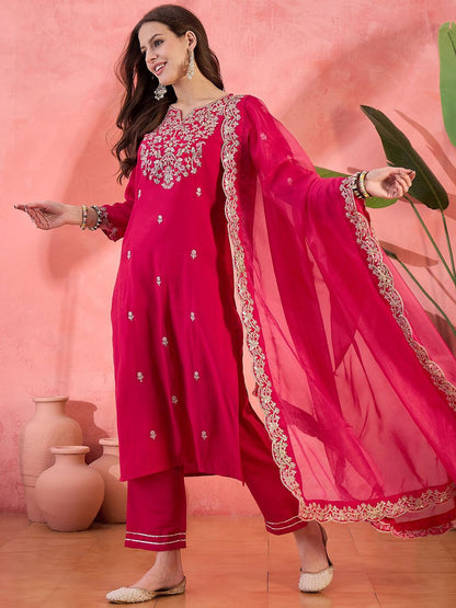 Dhiyona SN Women's Solid Embroidered Kurta with Pyjama & Dupatta