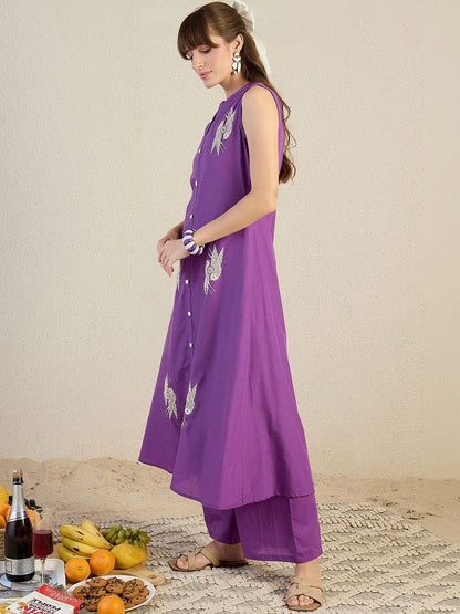 Women Ethnic Motifs Embroidered Regular Thread Work Pure Cotton Kurta with Palazzos