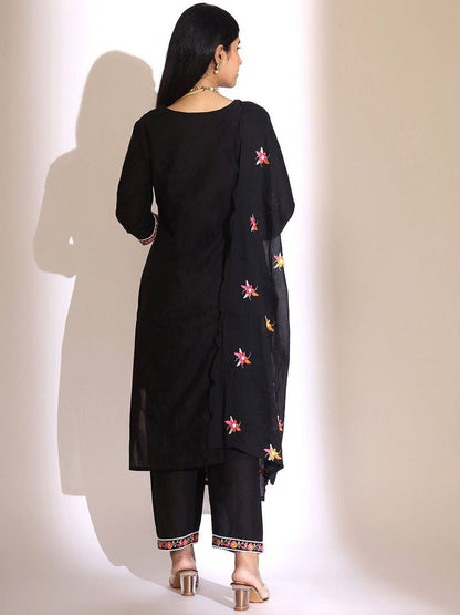 Dhiyona IS Women's Women Floral Embroidered Regular Thread Work Kurta with Trousers & With Dupatta