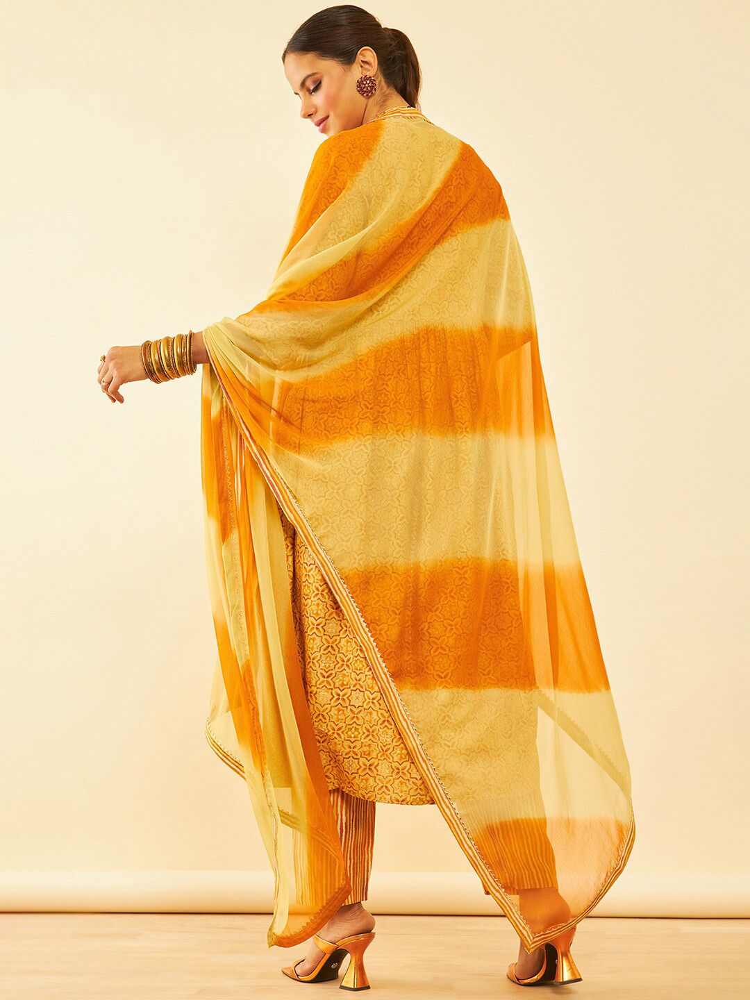 Dhiyona SO Women's Printed Zardozi Kurta with Trousers & With Dupatta