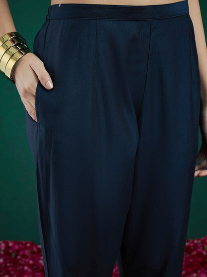 Dhiyona IE Floral Embroidered Regular Thread Work Liva Kurta With Trousers & Dupatta