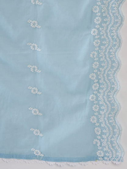 Floral Embroidered Regular Thread Work Pure Cotton Kurta with Trousers & Dupatta
