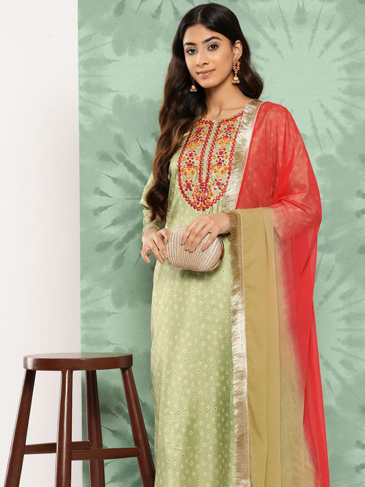 Dhiyona VA Women's Ethnic Motifs Embroidered Mirror Work Kurta with Trousers & With Dupatta